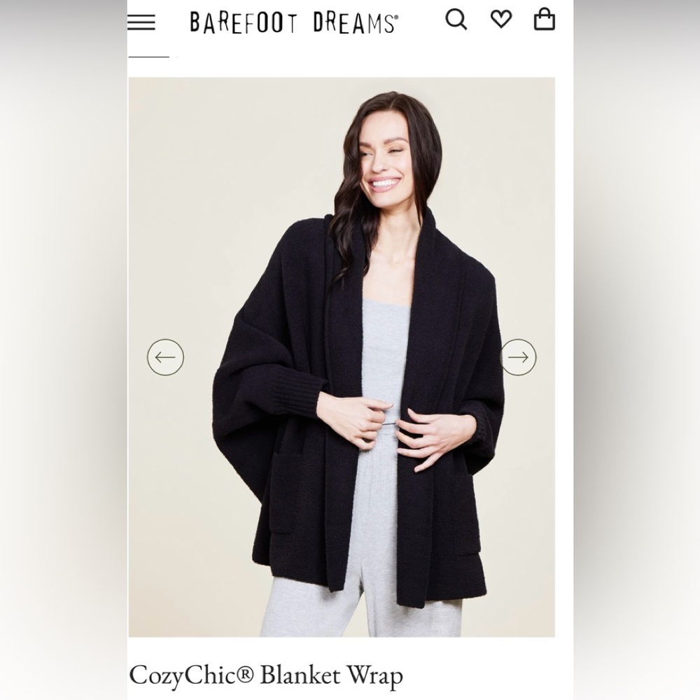 NWT Barefoot Dreams Charcoal CozyChic Ultra Lite Blanket Wrap L-XL